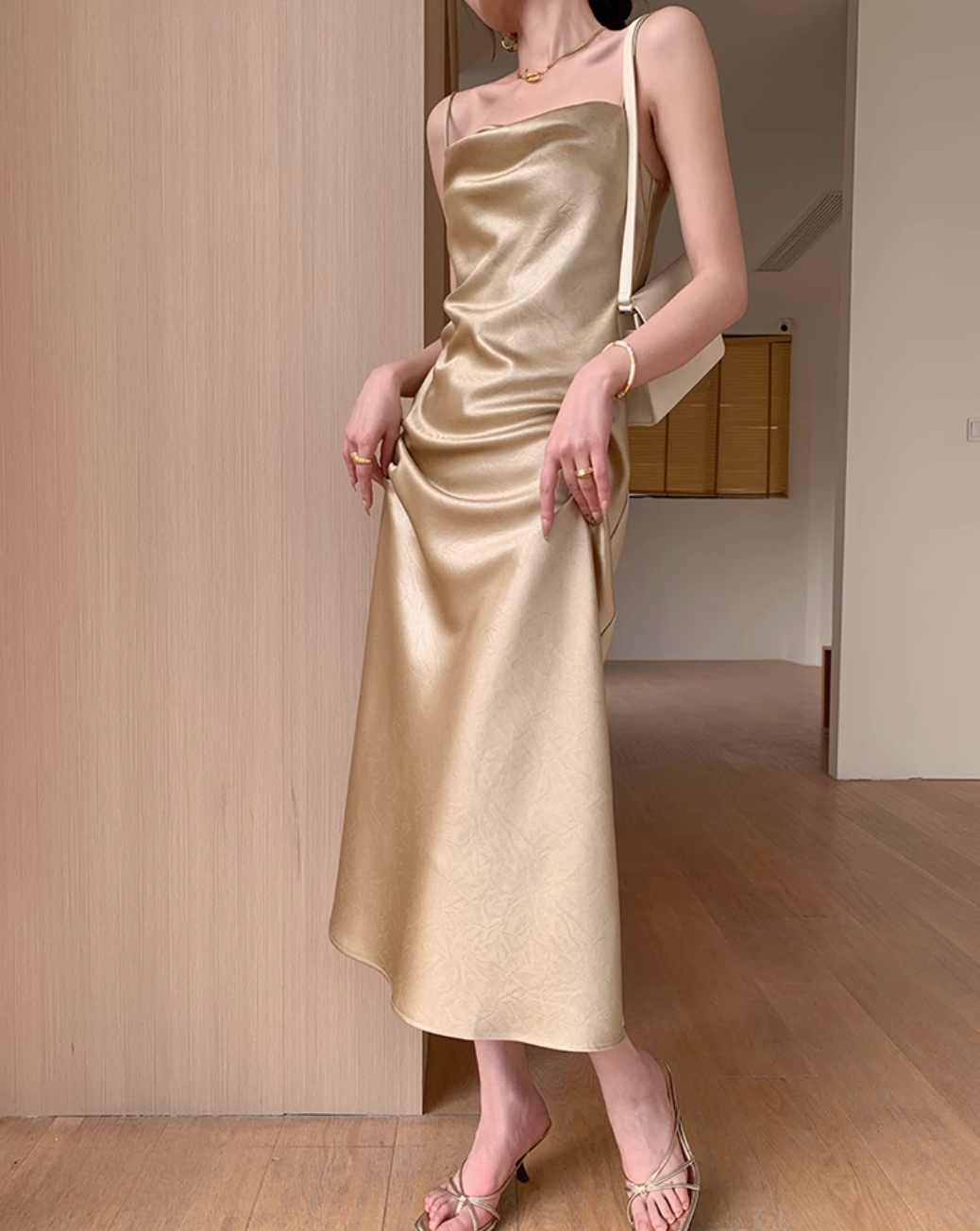 Champagne color silk dress