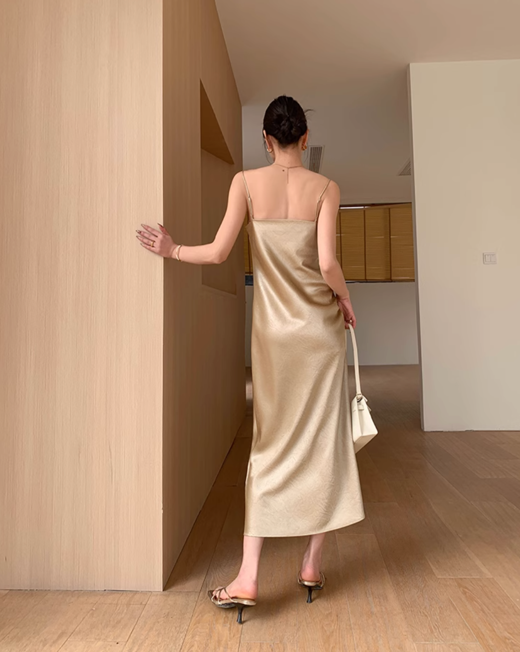 Champagne color silk dress