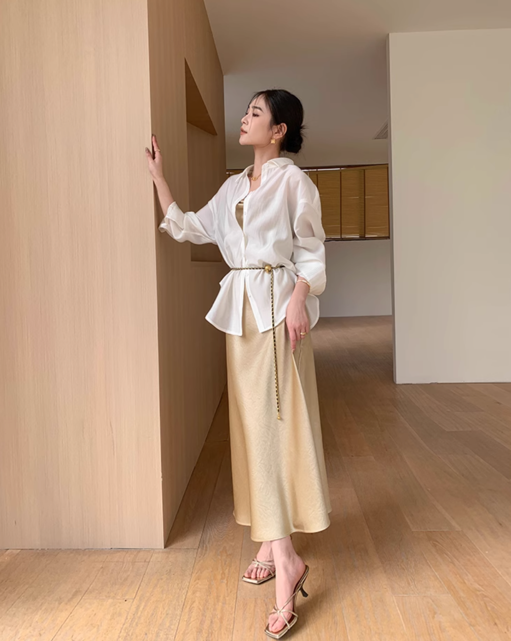 Champagne color silk dress