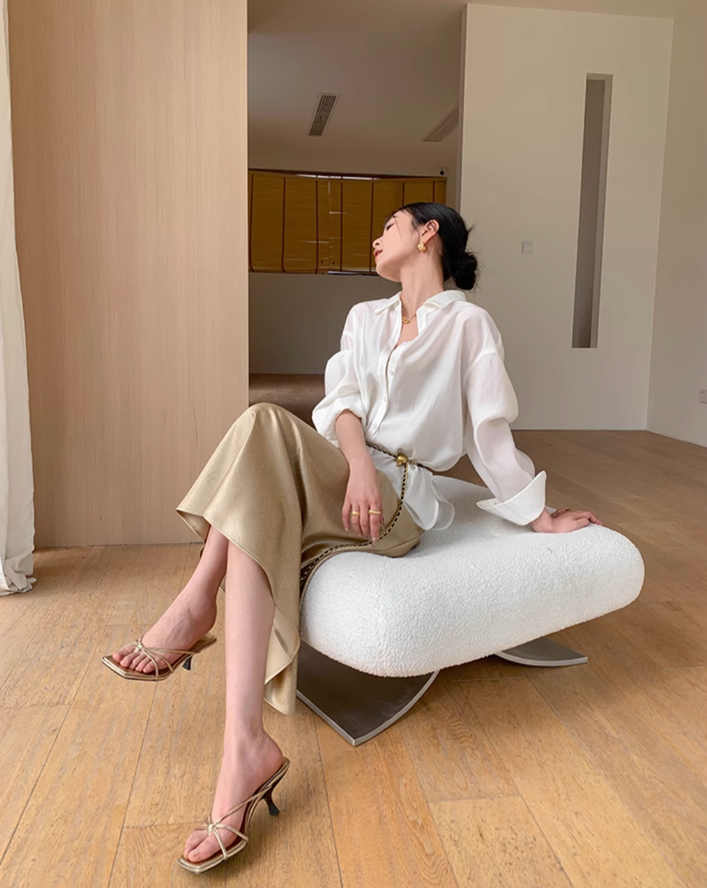 Champagne color silk dress