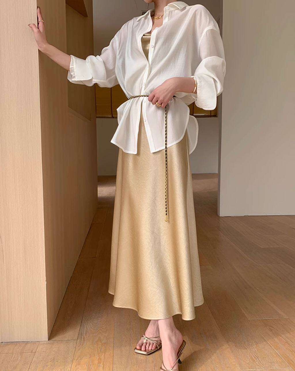 Champagne color silk dress