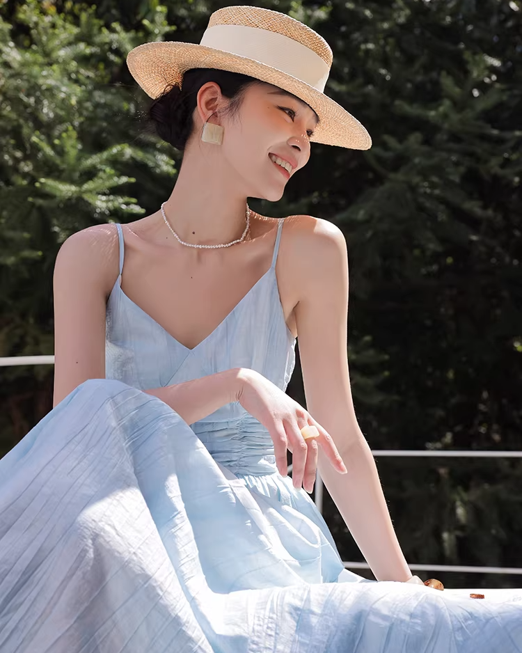 Sky Blue Shirring Dress