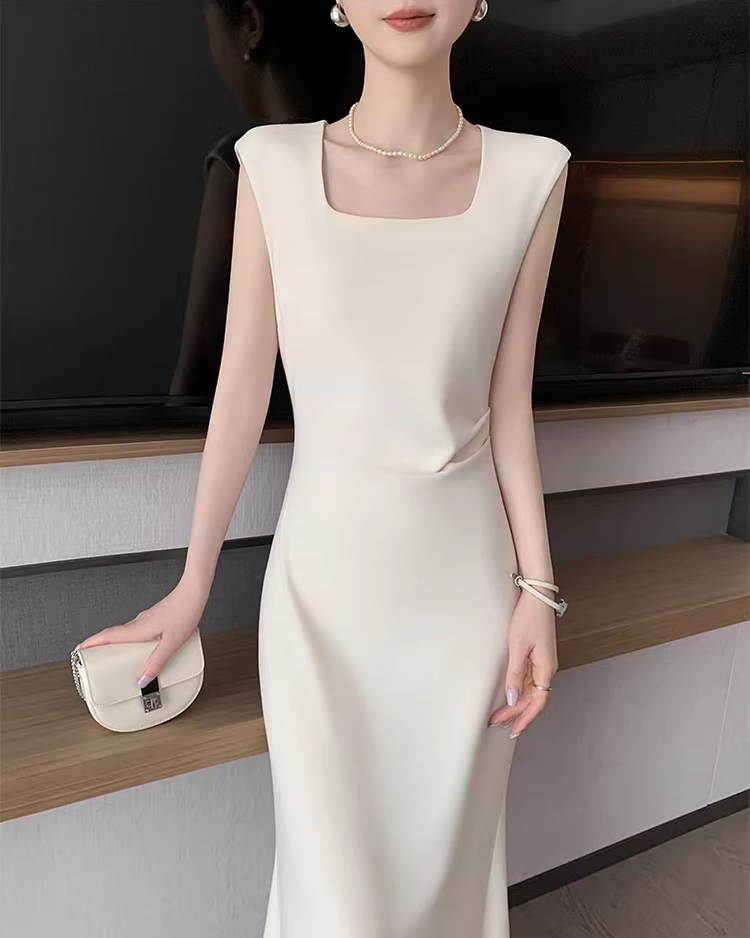 Square neck drape tight dress