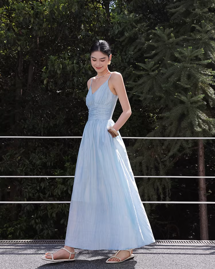 Sky Blue Shirring Dress