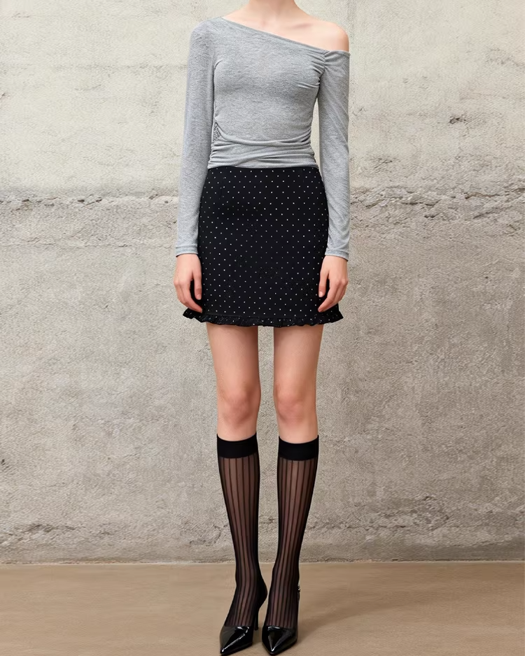 Polka Dot Frill Mini Skirt