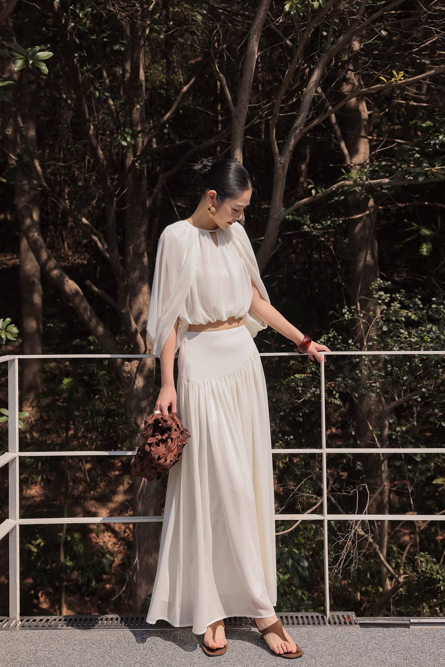 Elegant Shirring Cropped Top & Tiered Maxi Skirt Set