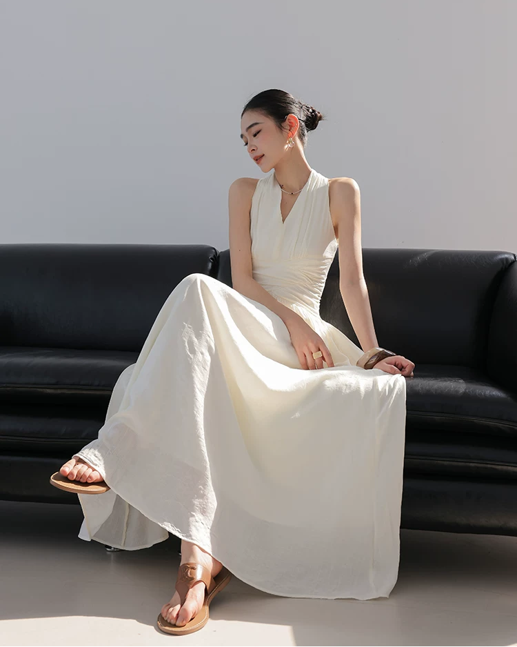 Cross-Drape Halter Dress White