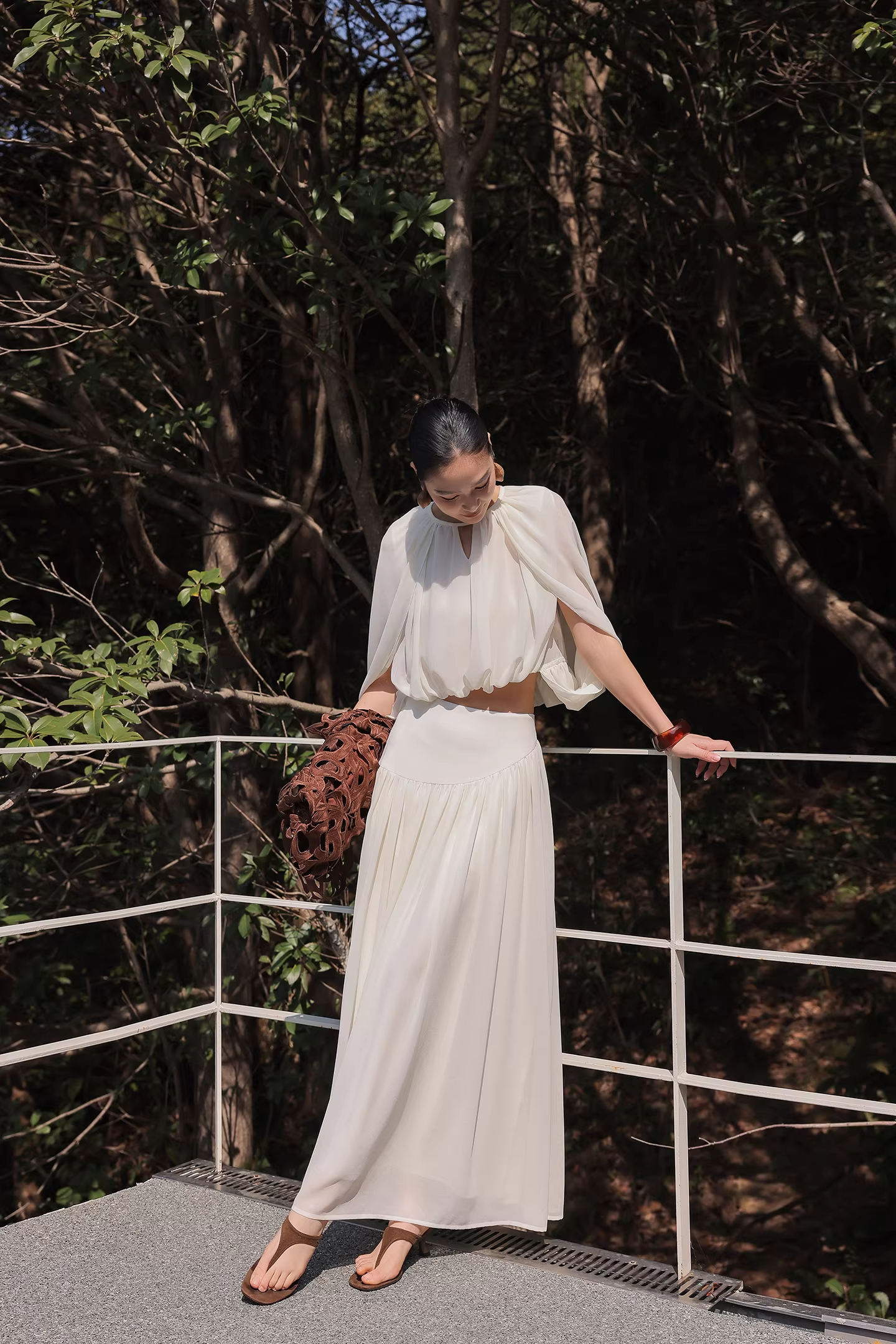 Elegant Shirring Cropped Top & Tiered Maxi Skirt Set