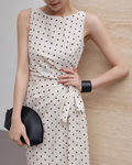 Polka Dot French Retro Waist-Tie Dress