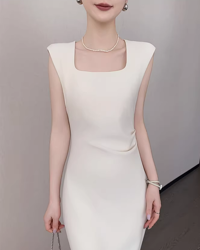 Square neck drape tight dress