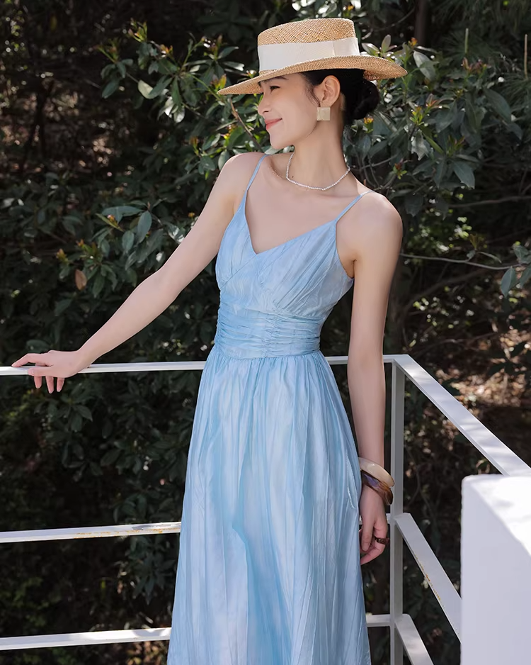 Sky Blue Shirring Dress