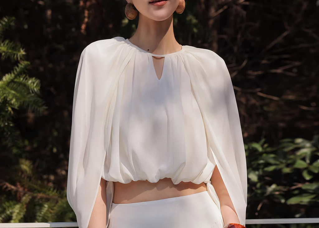 Elegant Shirring Cropped Top & Tiered Maxi Skirt Set