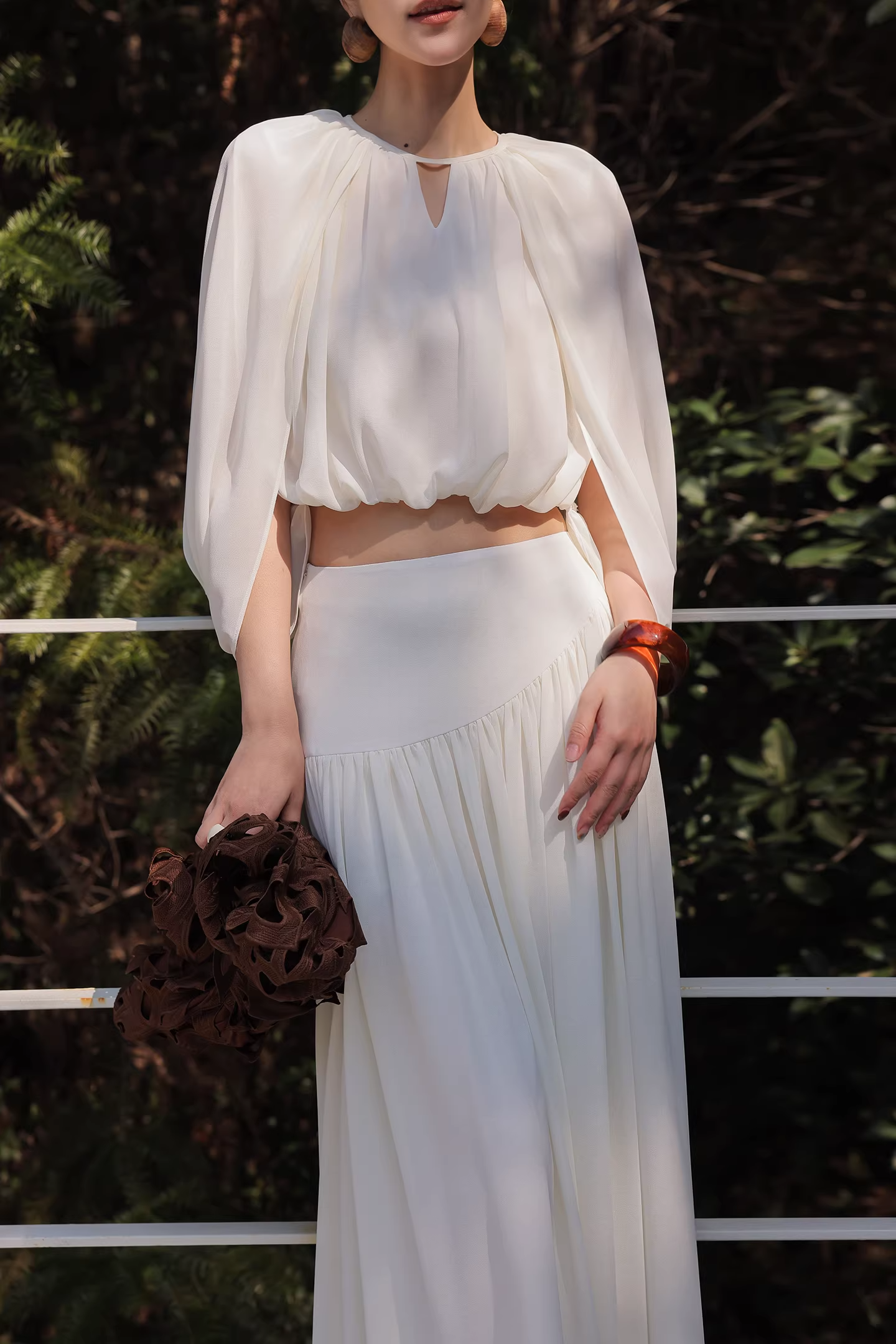 Elegant Shirring Cropped Top & Tiered Maxi Skirt Set