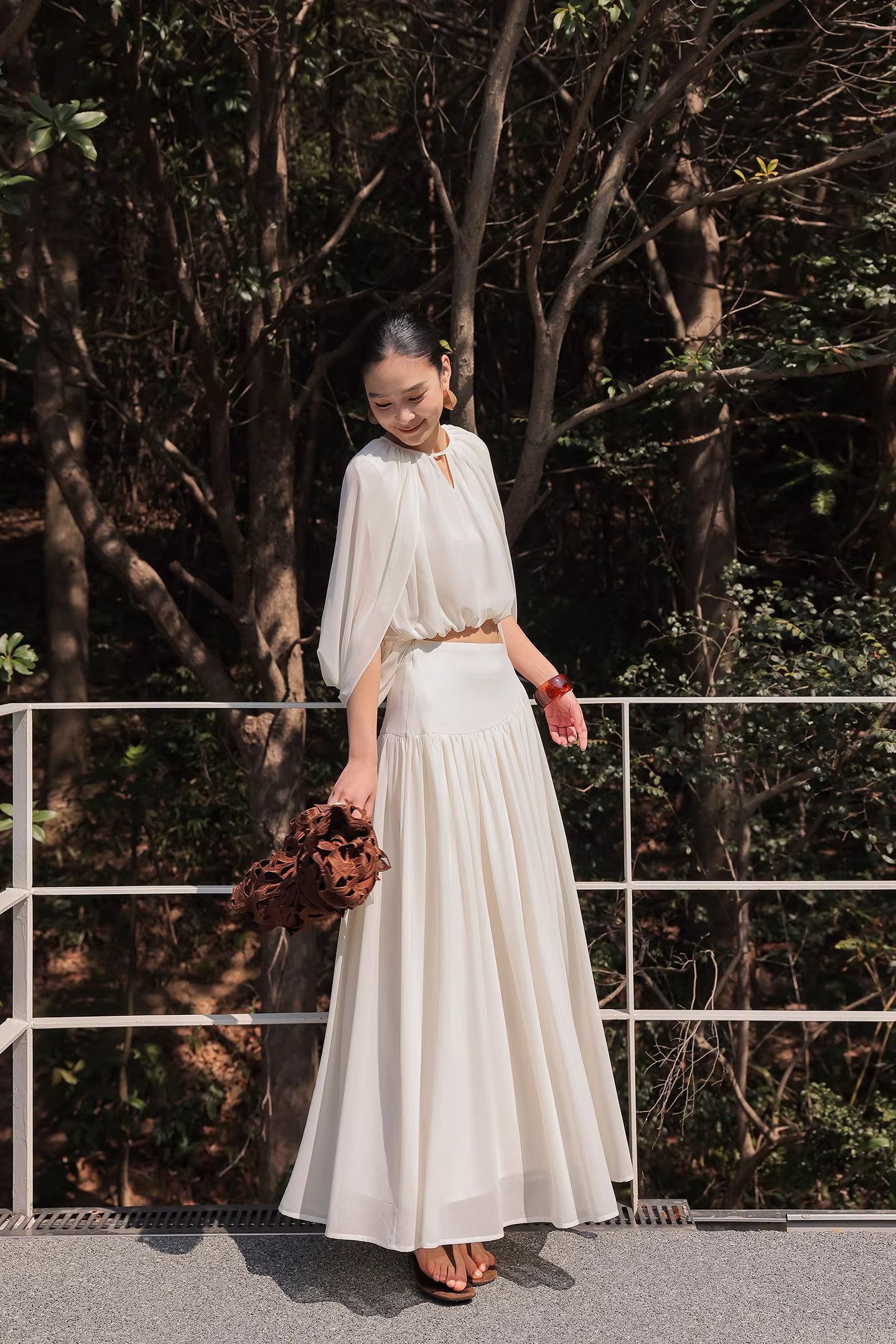 Elegant Shirring Cropped Top & Tiered Maxi Skirt Set