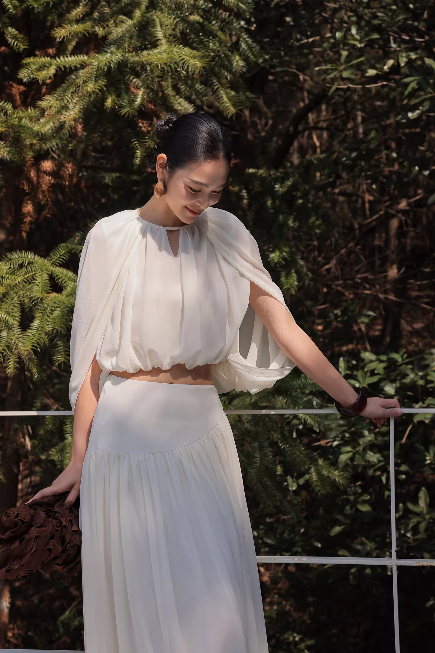 Elegant Shirring Cropped Top & Tiered Maxi Skirt Set