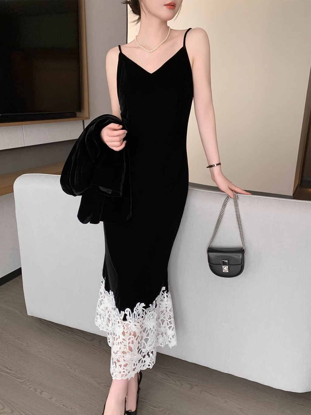 Velvet mermaid lace dress