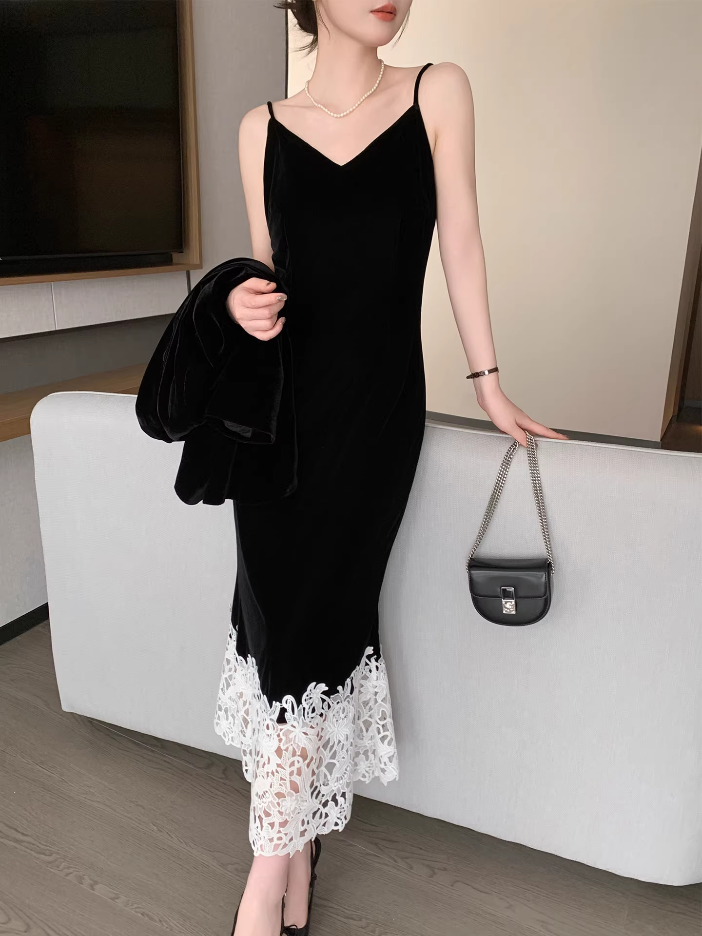 Velvet mermaid lace dress