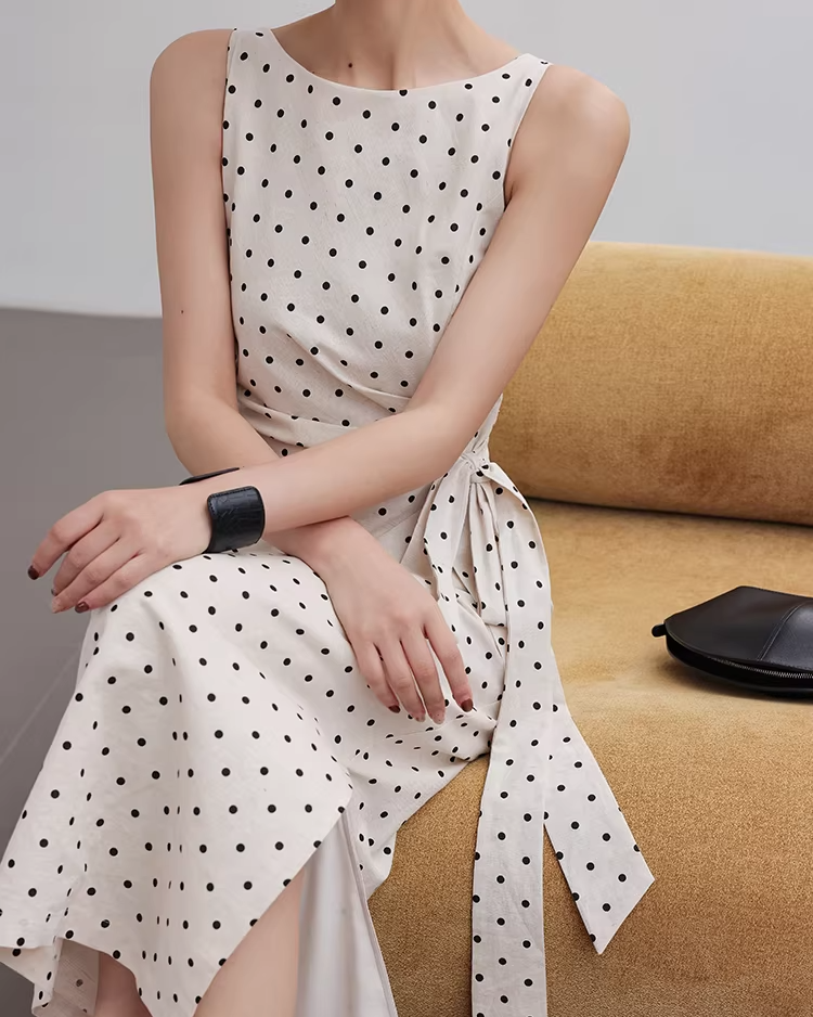 Polka Dot French Retro Waist-Tie Dress
