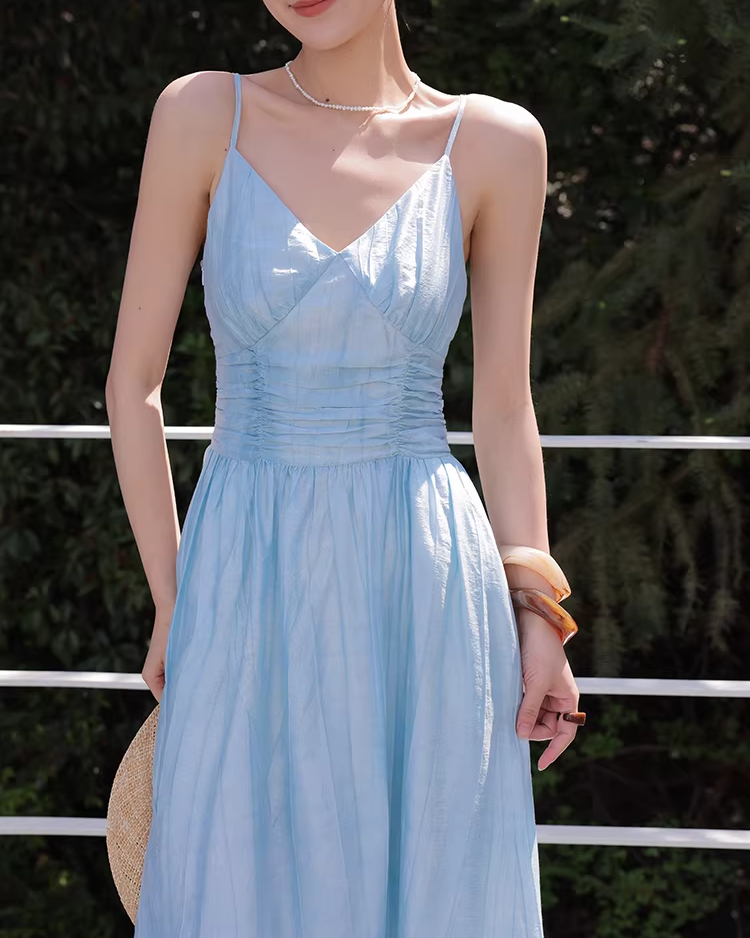 Sky Blue Shirring Dress