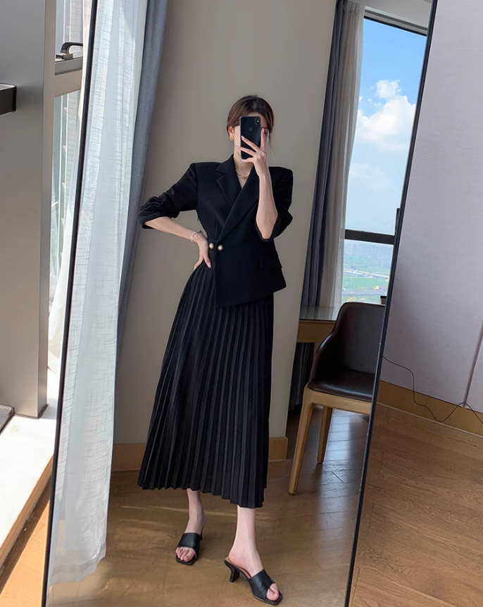 Formal jacket pleats dress (Black)