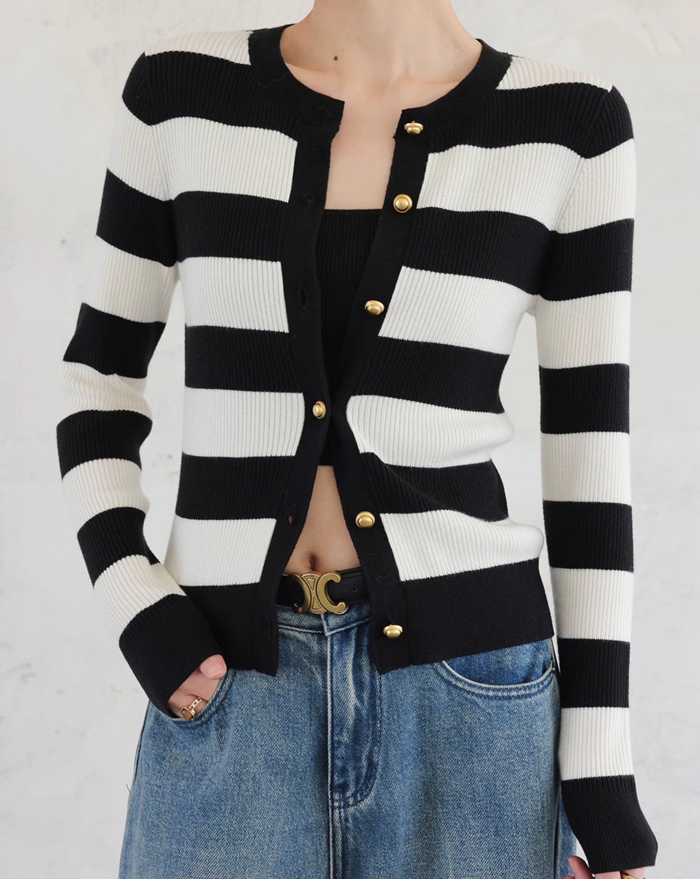 Striped cardigan tops