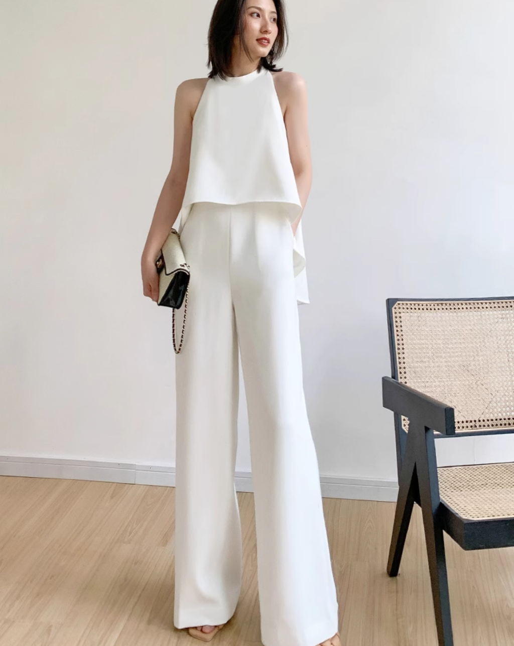 Asymmetric Top & Wide-Leg Pants jumpsuit