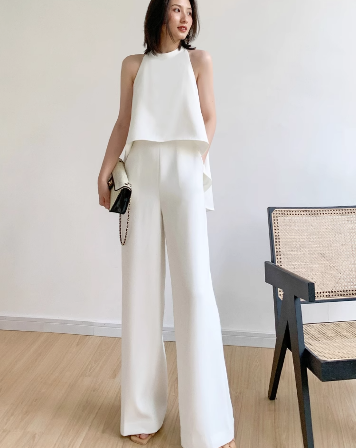 Asymmetric Top & Wide-Leg Pants jumpsuit