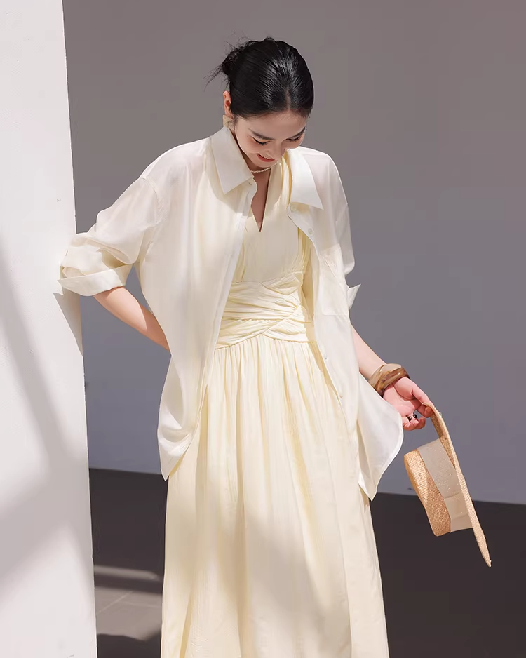 Cross-Drape Halter Dress Yellow