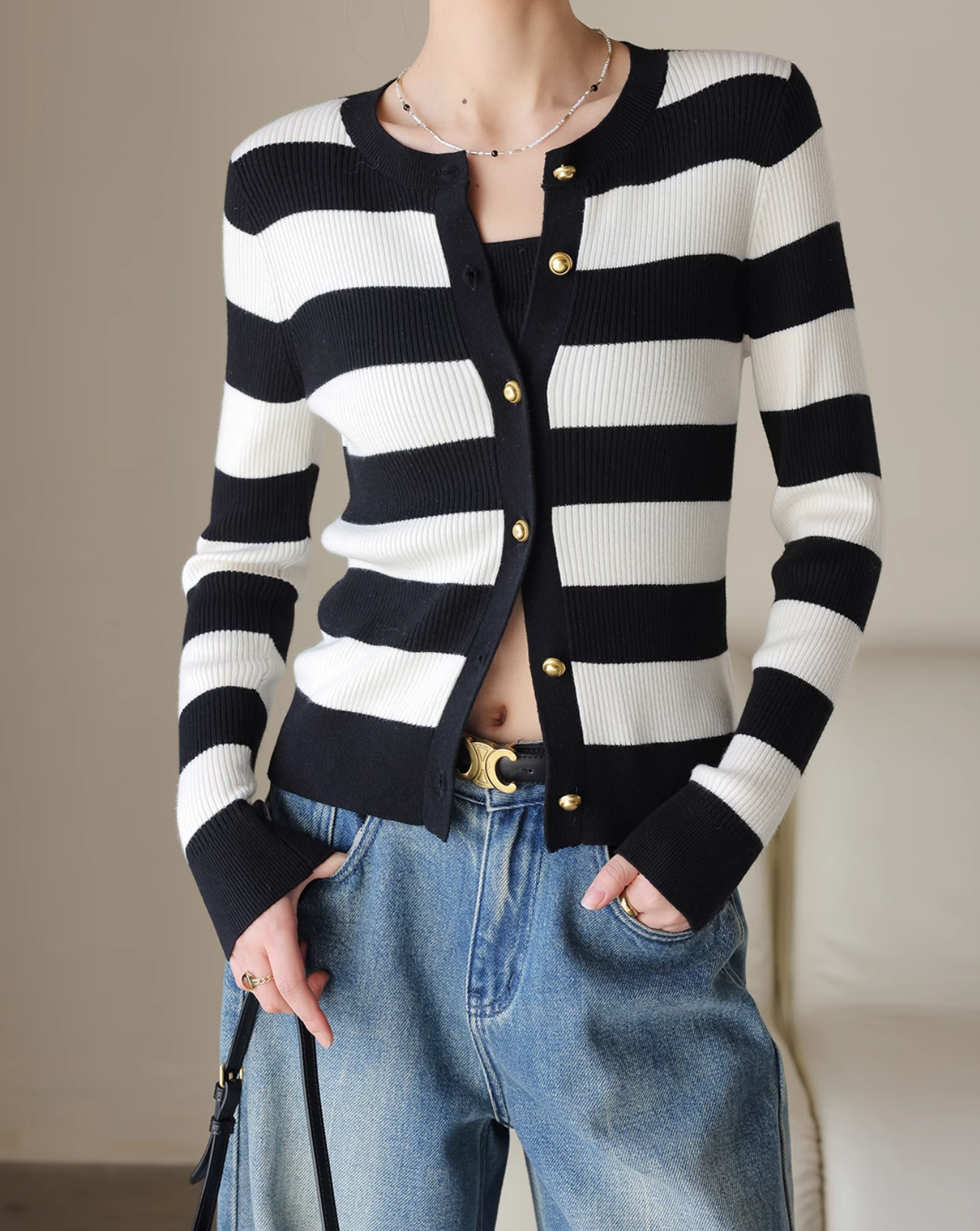 Striped cardigan tops
