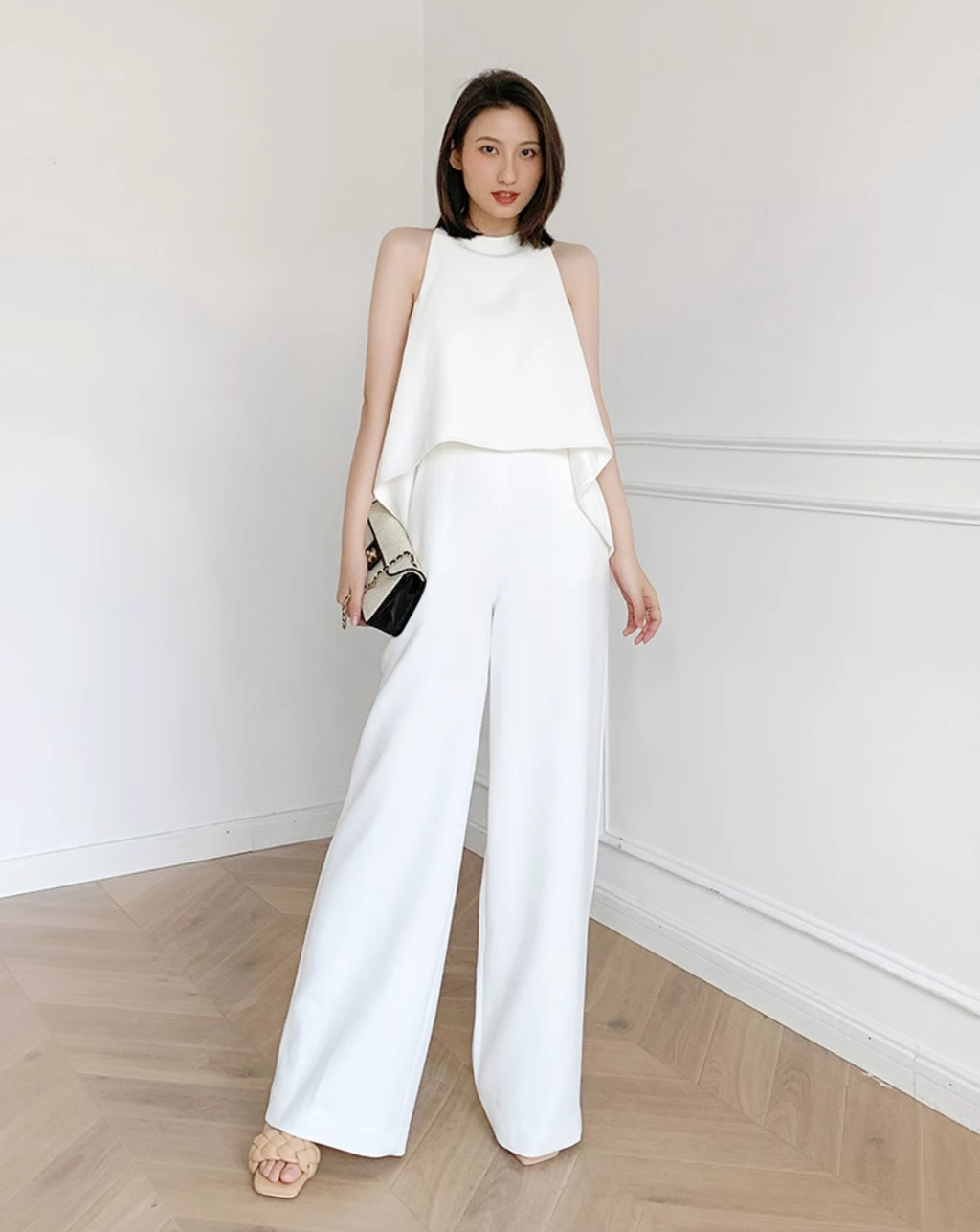 Asymmetric Top & Wide-Leg Pants jumpsuit