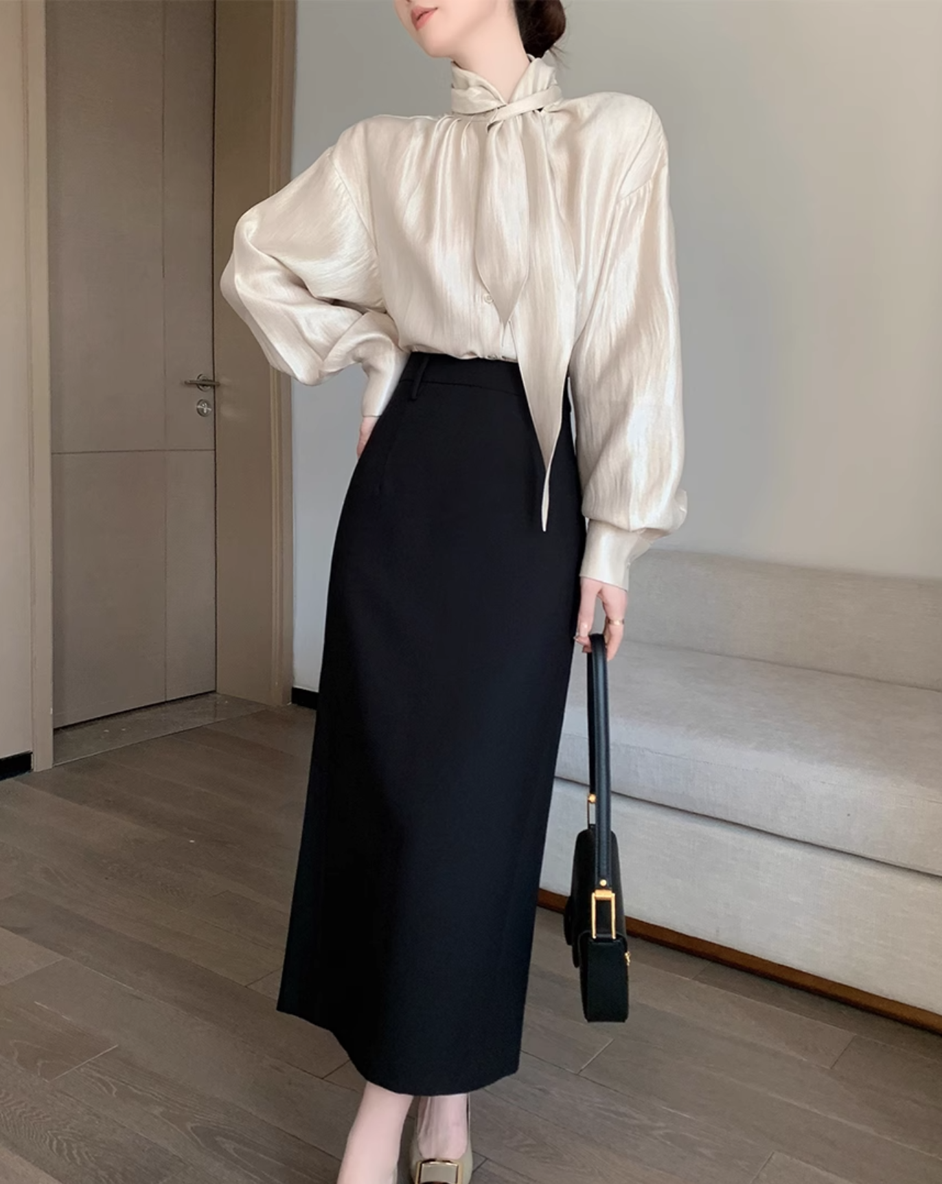 Champagne silk ribbon shirt