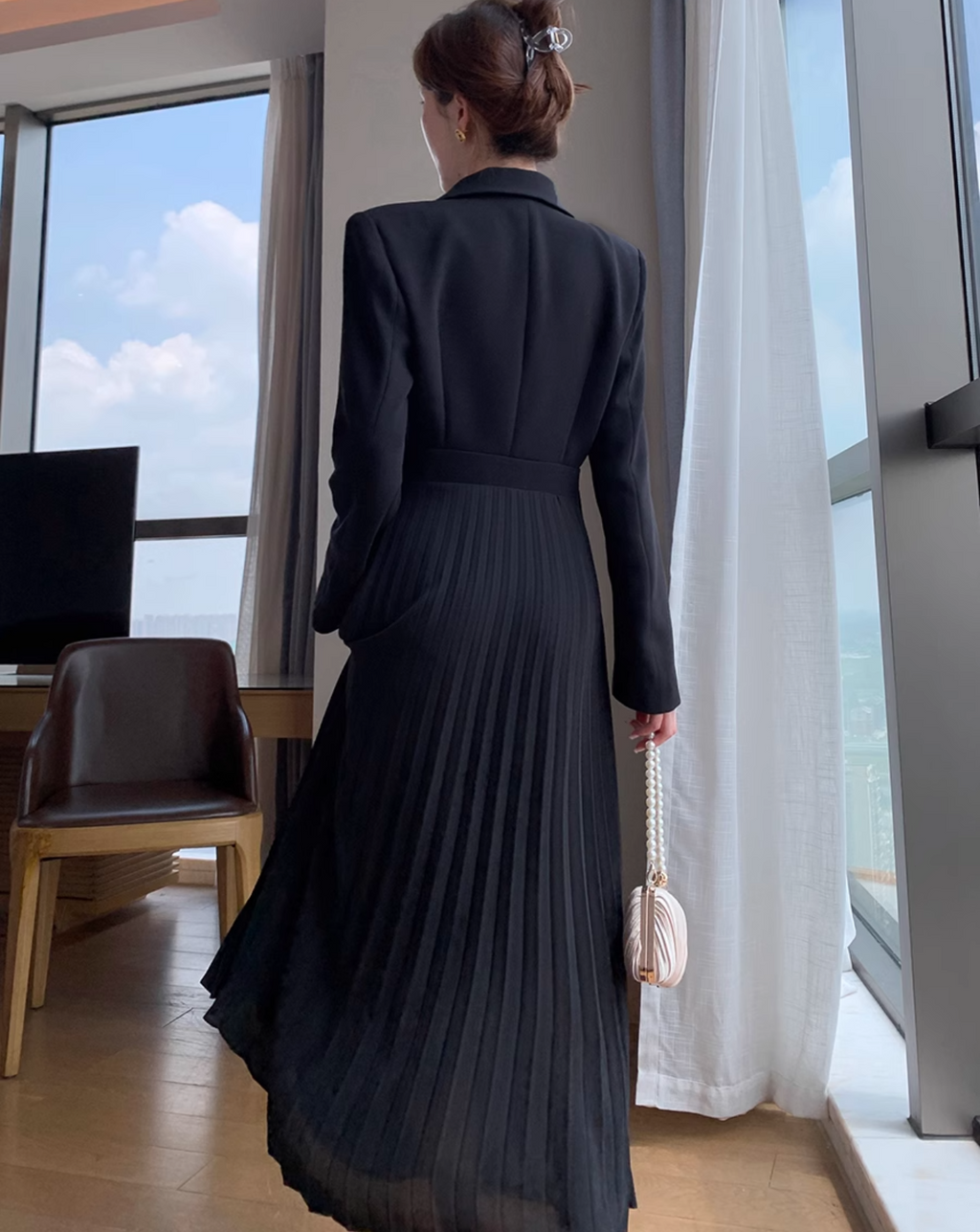 Formal jacket pleats dress (Black)