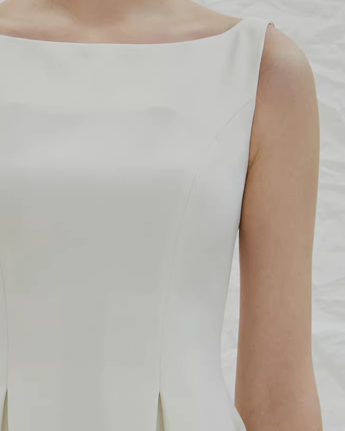 Boatneck Pleated Dress