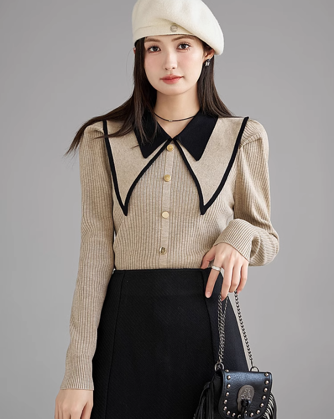 Double lapel knit tops