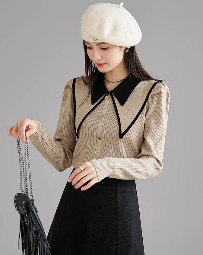 Double lapel knit tops