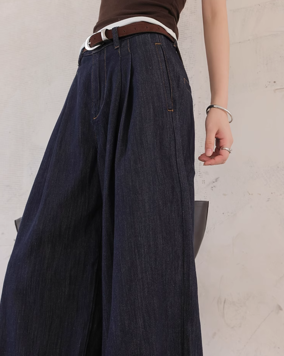 Denim Set-Up with Faux Leather Pocket