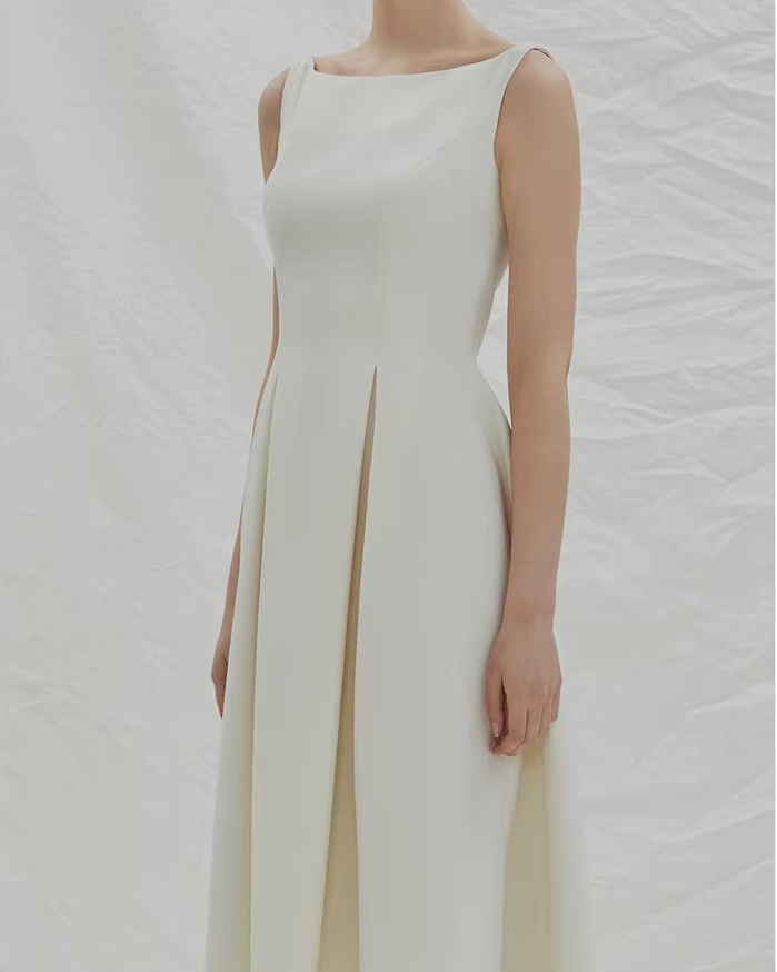 Boatneck Pleated Dress
