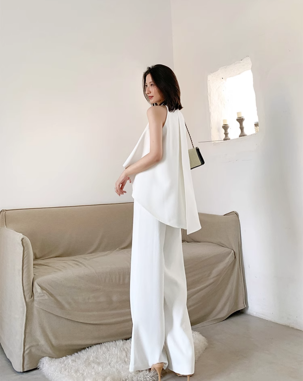 Asymmetric Top & Wide-Leg Pants jumpsuit