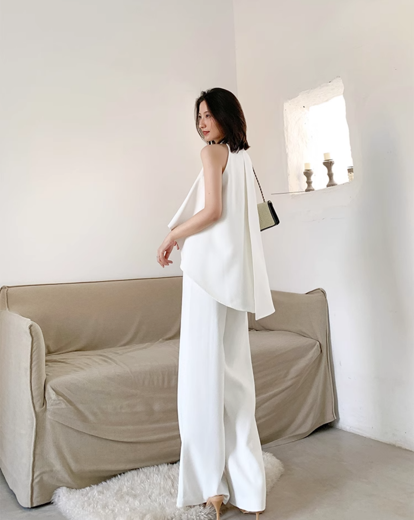 Asymmetric Top & Wide-Leg Pants jumpsuit