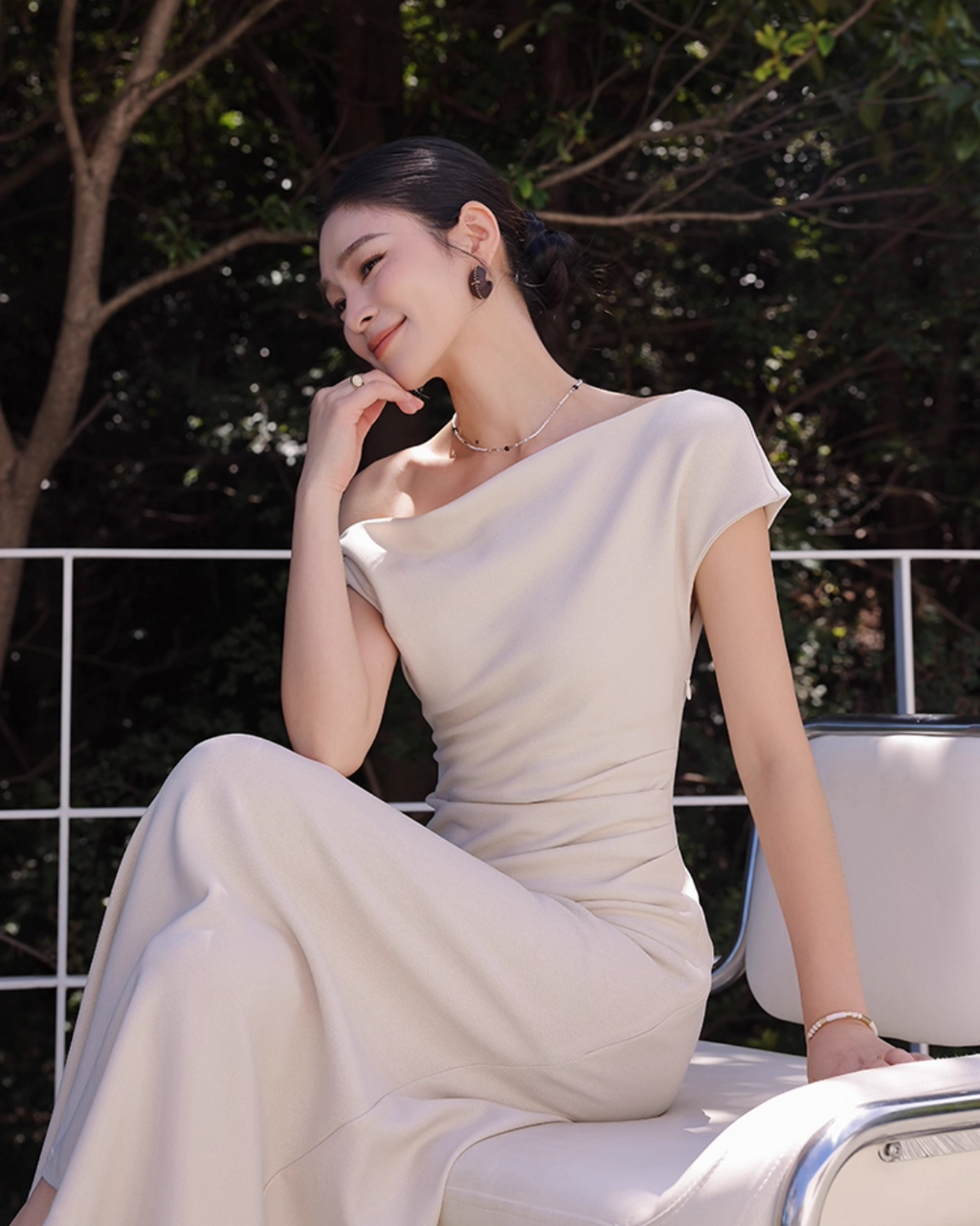 Asymmetric Draped One-Shoulder Dress