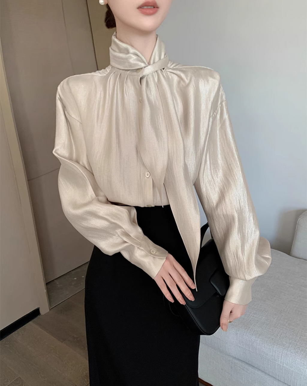 Champagne silk ribbon shirt