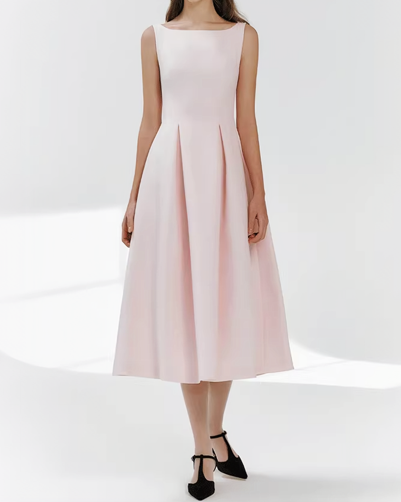 Boatneck Pleated Dress