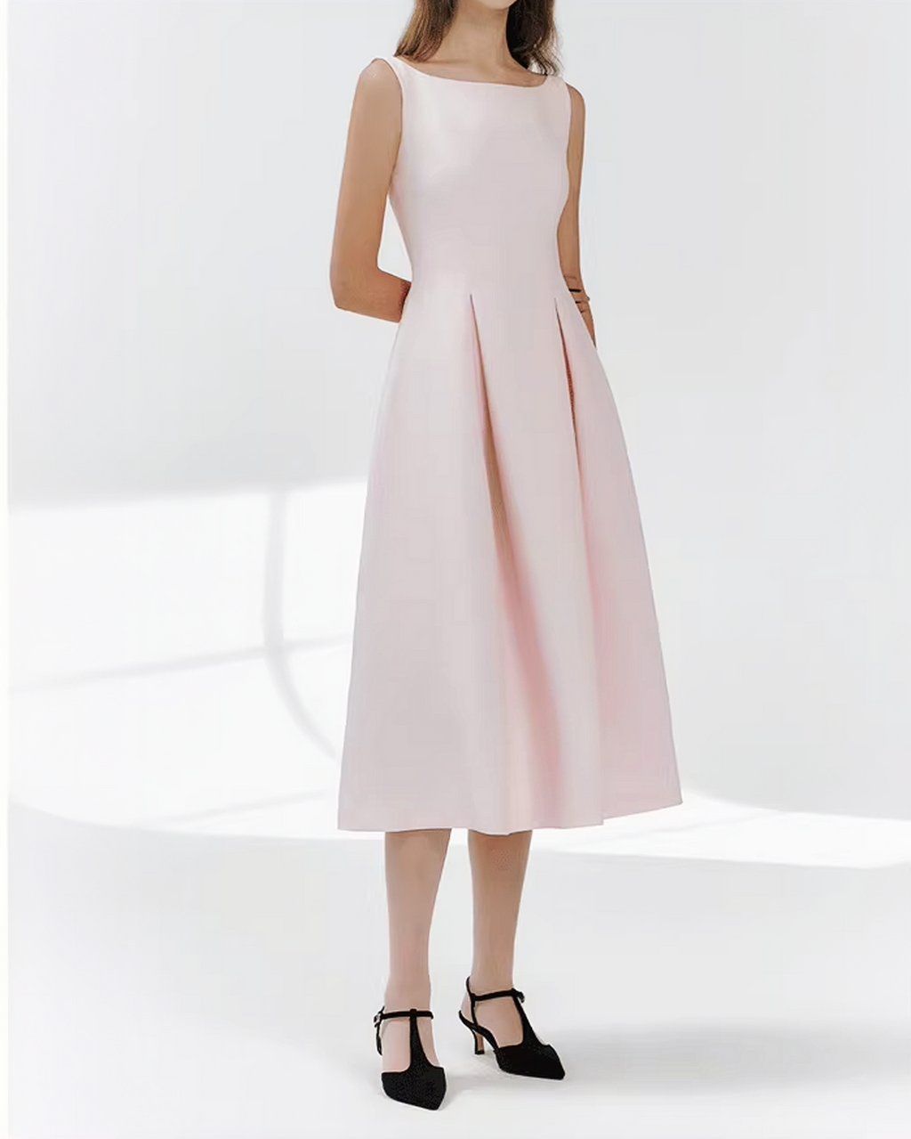 Boatneck Pleated Dress