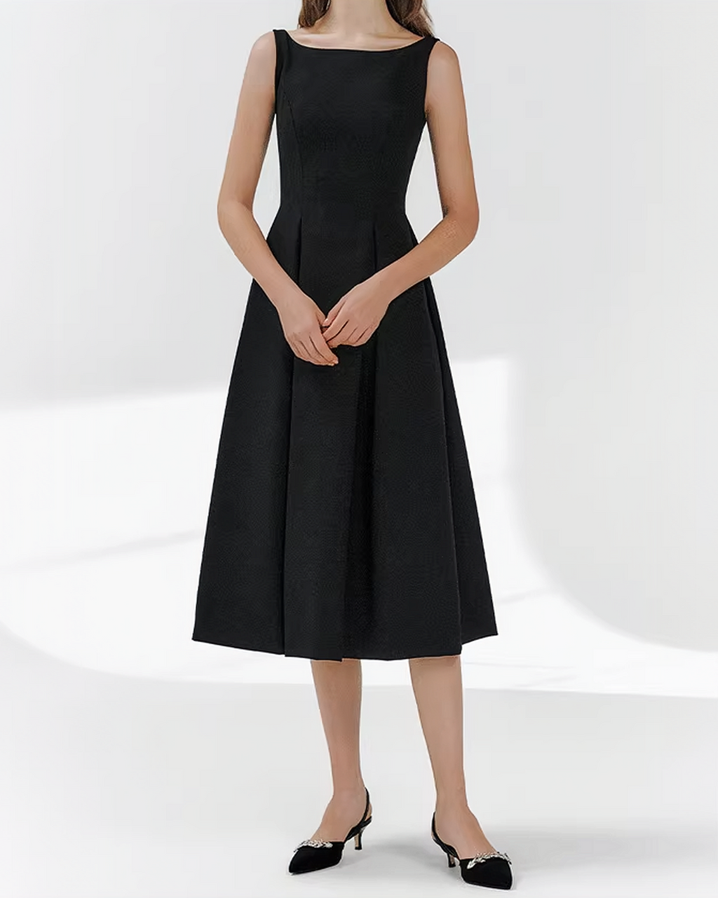 Boatneck Pleated Dress