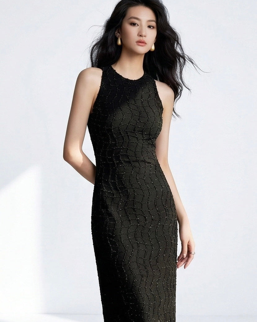Waffle design sleeveless dress ( tight neck )
