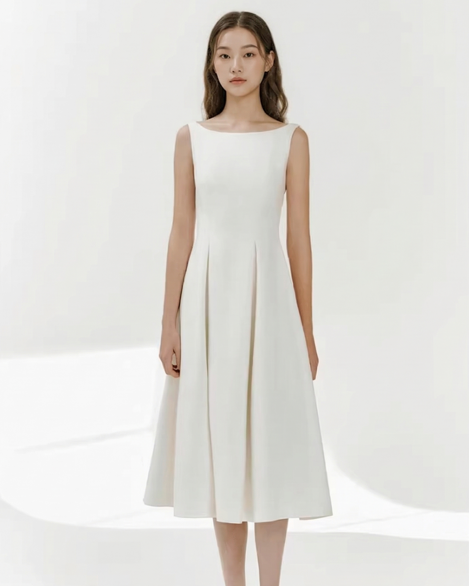 Boatneck Pleated Dress