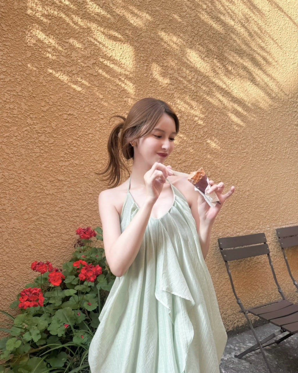 Mint Sheer Drape Halter Dress