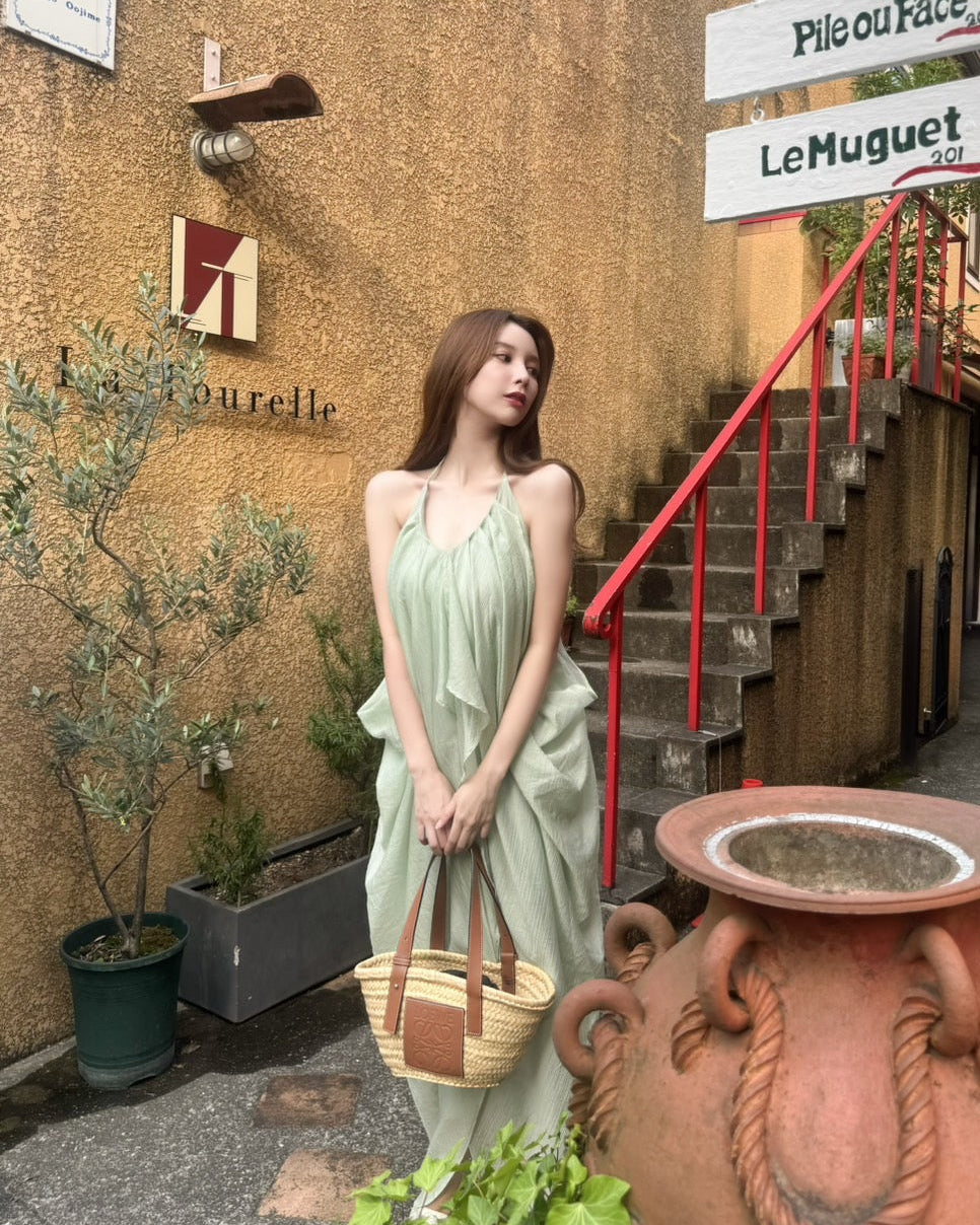 Mint Sheer Drape Halter Dress