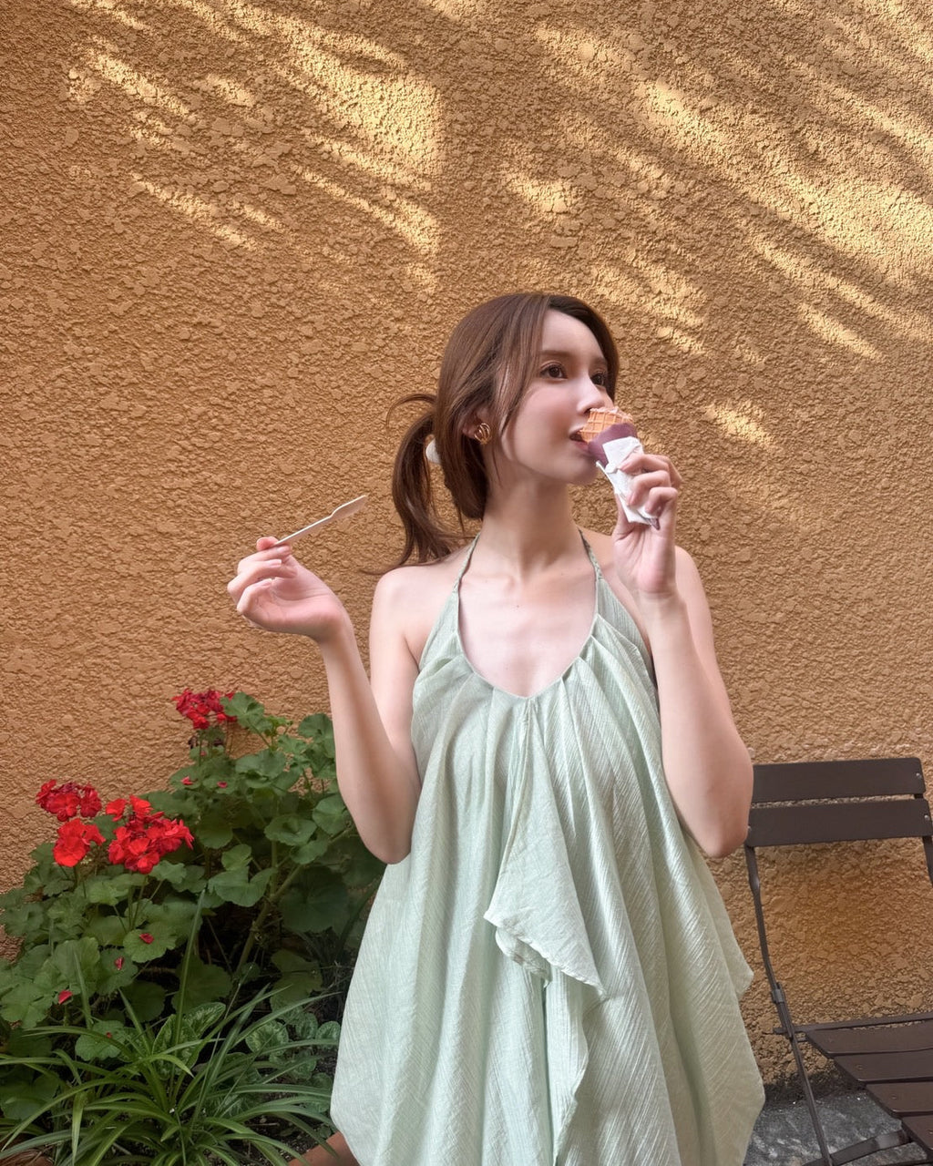 Mint Sheer Drape Halter Dress