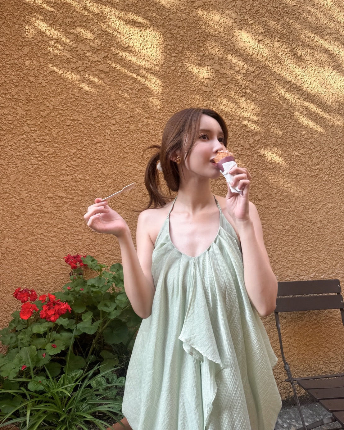 Mint Sheer Drape Halter Dress